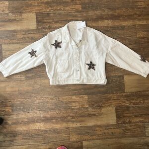 POL White Jean Jacket with Star Accents NWT